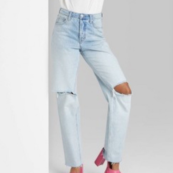 NWT! Wild Fable Super High Rise Straight Jeans 8 Destroyed - Picture 1 of 9